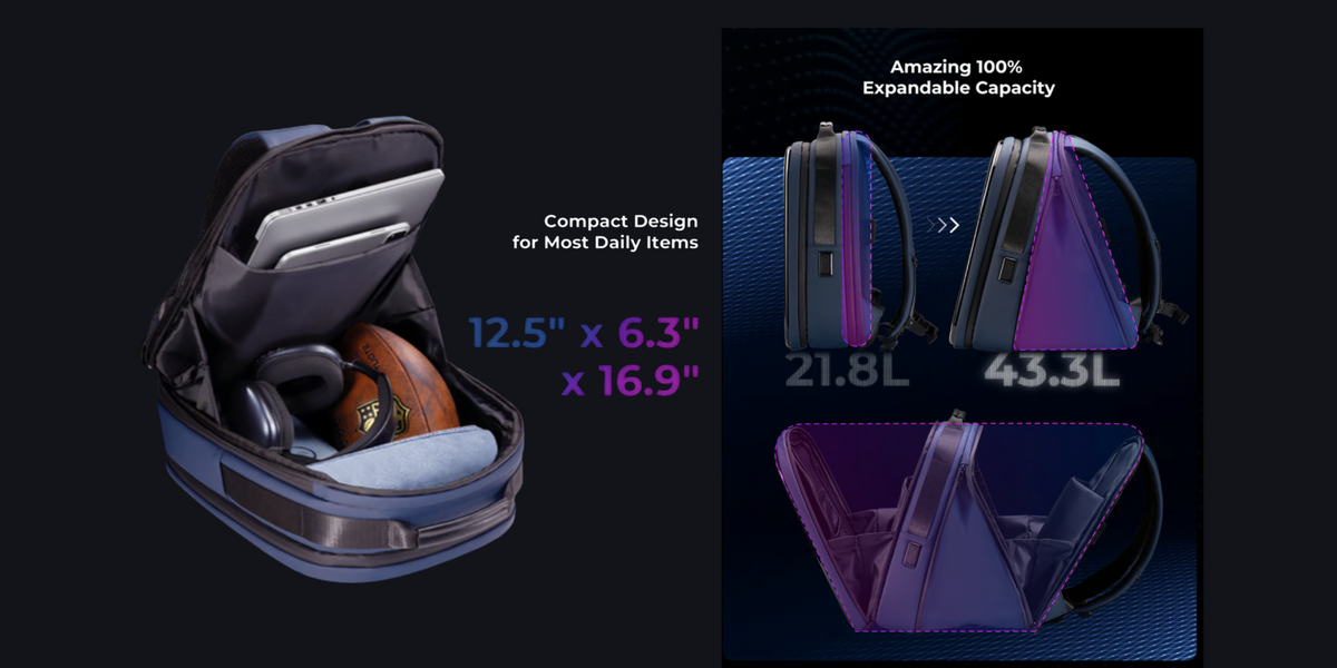NeuronPack expandable storage and everyday carrying capacity