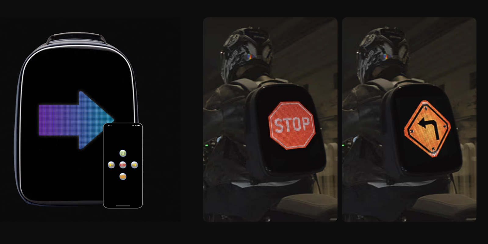 NeuronPack displaying supported turn and stop riding alerts